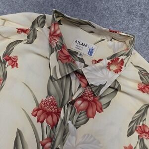 Iolani Mens  3XL Tropical Floral Short Sleeve Hawaiian Shirt  Cream Floral USA